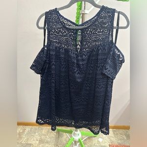City Chic Navy Blue Lace Cold shoulder